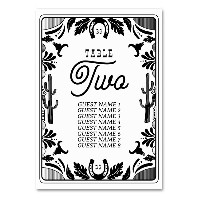 Western Country Cowboy Rustic Wedding Table Number (Front)