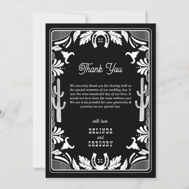 Western Country Cowboy Rustic Wedding Thank You Card (Front)