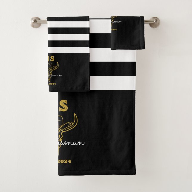 Western Country Cowboy Wedding Monogram Groomsmen Bath Towel Set (Insitu)