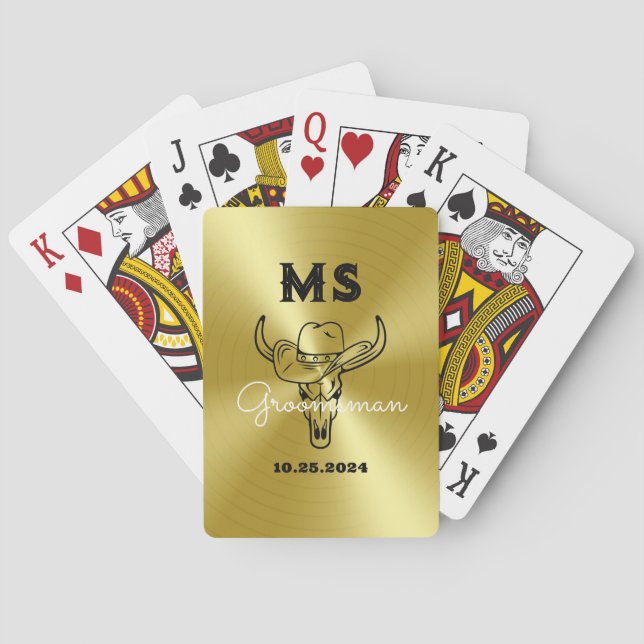 Western Country Cowboy Wedding Monogram Groomsmen Playing Cards (Back)