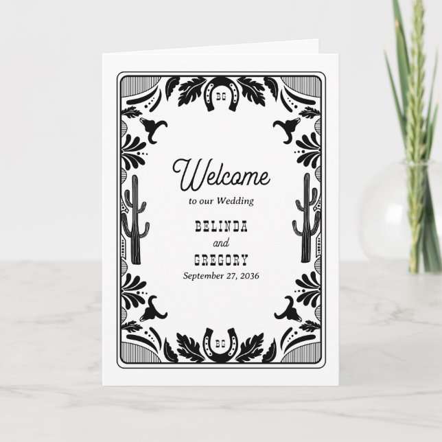 Western Country Cowboy Wedding Order of Service Program (Front)