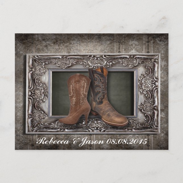 western country cowboy wedding save the date announcement postcard (Front)