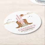 Western Country Cowgirl Birthday Rustic Round Paper Coaster<br><div class="desc">Western Country Cowgirl Birthday Rustic Round Paper Coaster. Easy to personalise!</div>
