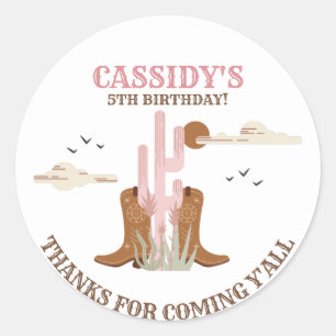 Western Country Cowgirl Birthday Thank You Classic Round Sticker
