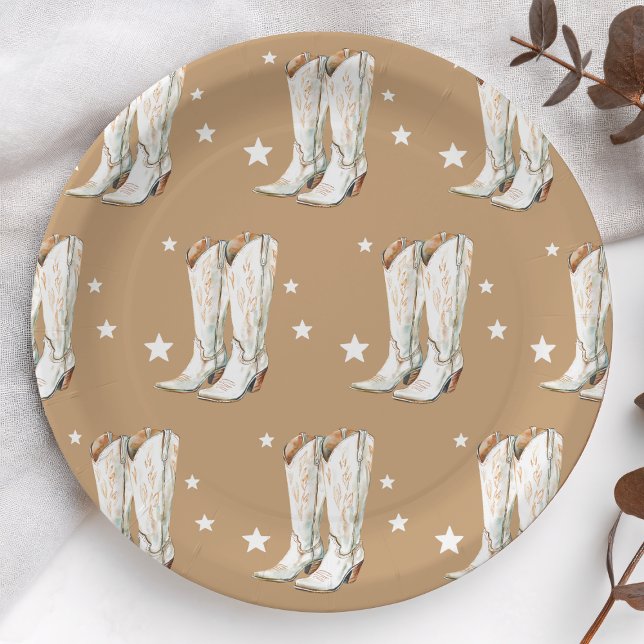 Western Country Cowgirl Boots Brown Birthday Party Paper Plate (Western Country Cowgirl Boots 30th Birthday Party Paper Plates)