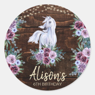 Western Country Cowgirl Horse Birthday Party Classic Round Sticker
