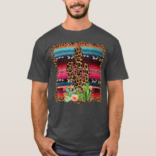 Western Country Cowgirl Horse Girl Serape Leopard T-Shirt