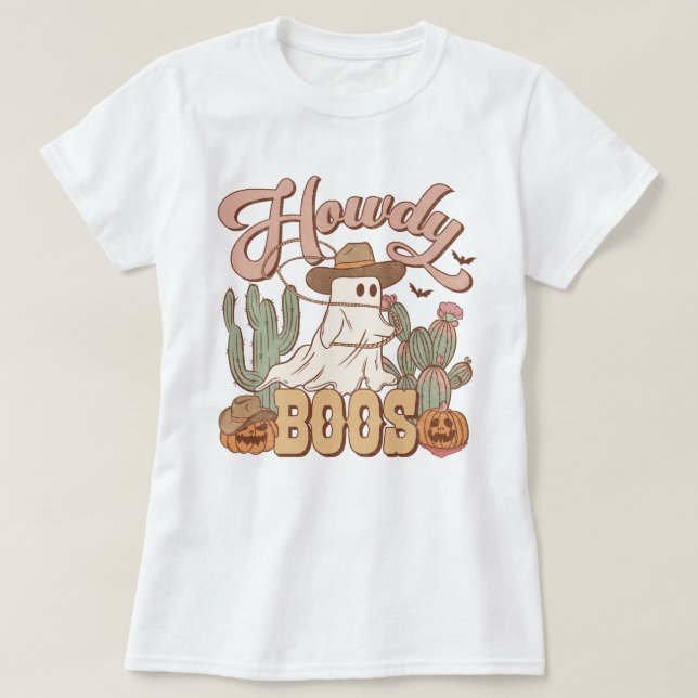 Western Country Cowgirl Howdy Boos Funny Halloween T-Shirt (Design Front)