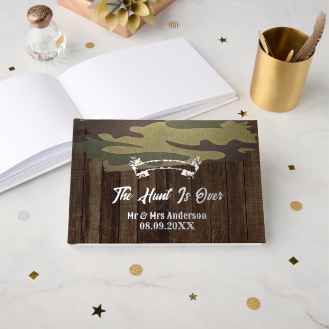 Western Country Deer The Hunt Is Over Wedding Foil Guest Book (Front Open)