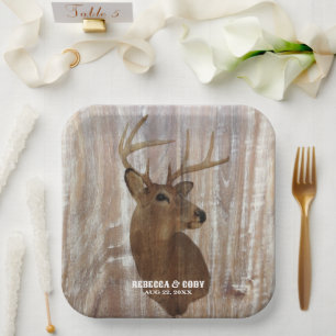 Western Country Deer The Hunt Is Over Wedding Paper Plate
