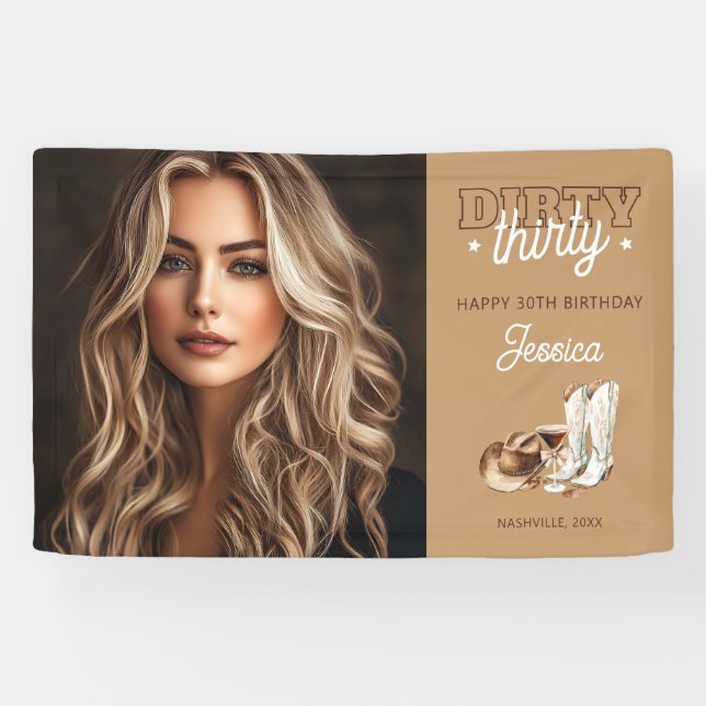 Western Country Dirty Thirty 30th Birthday Photo Banner (Horizontal)