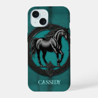 Western Country Equestrian Teal Black Horse