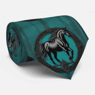 Western Country Equestrian Teal Black Horse  Tie