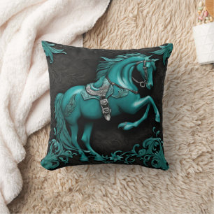 Western Country Equine Equestrian Turquoise Horse  Cushion