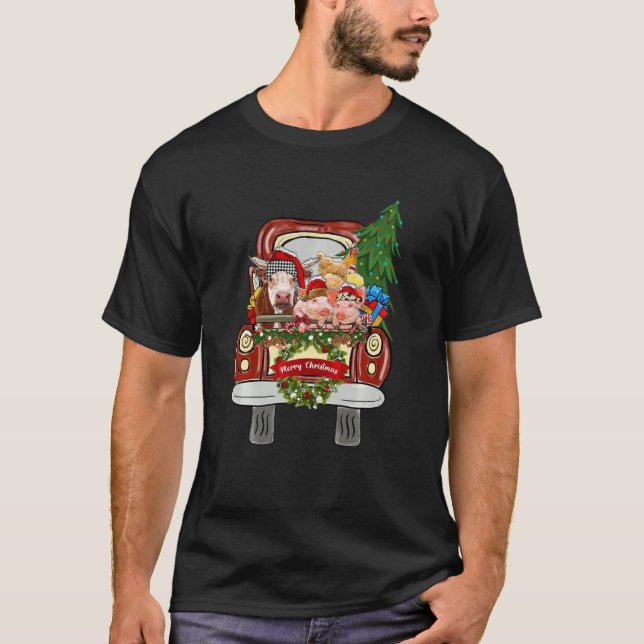 Western Country Farm Animals Merry Xmas Cows Pigs  T-Shirt (Front)