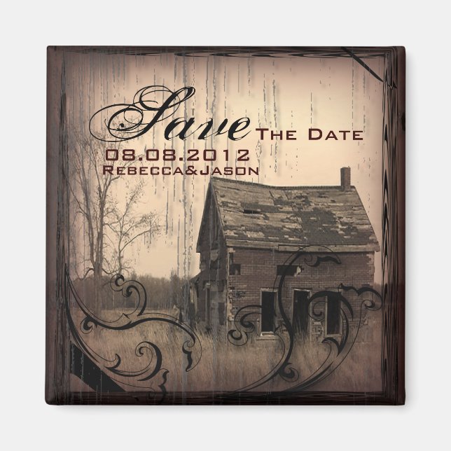 western country farm barn wedding save the date magnet (Front)