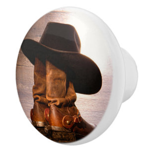 western country hat barn wood cowboy boots ceramic knob