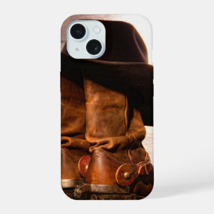 western country hat barn wood cowboy boots iPhone 15 case