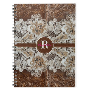 Western Country Leather n Lace Initial Name Notebook