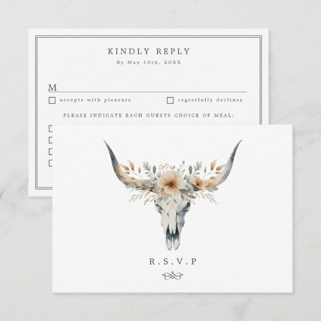 Western country longhorn wedding meal choices RSVP Card (Front/Back)