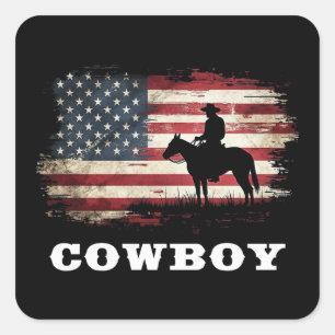 Western Country Men Rodeo Southern Retro Cowboy Square Sticker