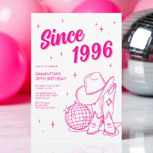 Western Country Pink Disco 30th Birthday Party Invitation