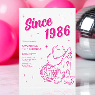 Western Country Pink Disco 40th Birthday Party Invitation