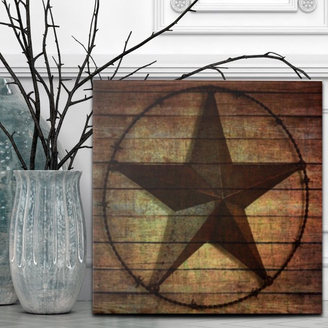 Western Country Primitive Barn Wood Texas Star Ceramic Tile (Western Country Primitive Barn Wood Texas Star Ceramic Tile)