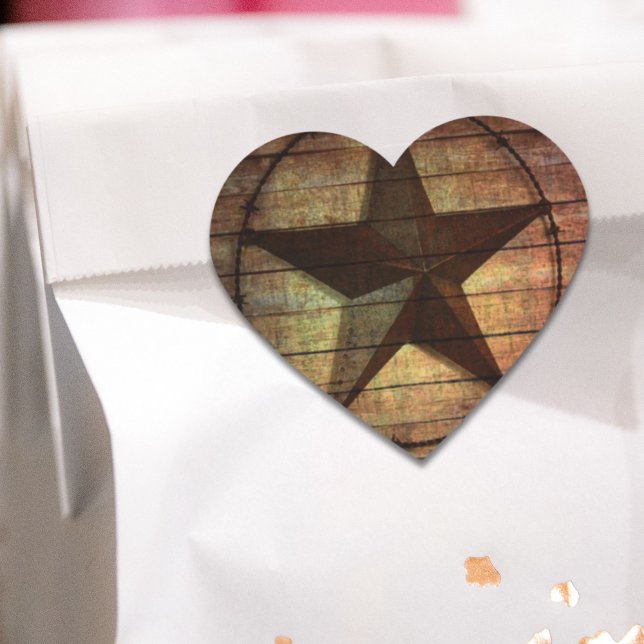 Western Country Primitive Barn Wood Texas Star Heart Sticker (Western Country Primitive Barn Wood Texas Star Heart Sticker)