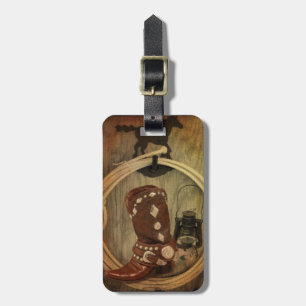 Western Country Rodeo cowboy boot Lasso Rope Luggage Tag