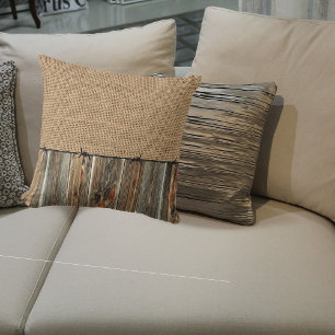 Western Country Rusti Burlap Barn Wood Barbed Wire Cushion