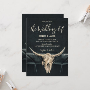 Western Country Rustic Beige Grey Bull Skull Invitation