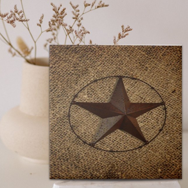 Western Country Rustic Burlap Primitive Texas Star Ceramic Tile (Western Country Rustic Burlap Primitive Texas Star Ceramic Tile)