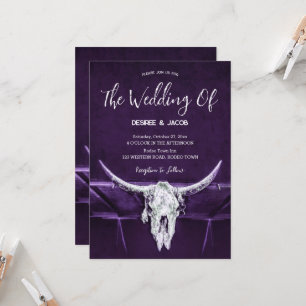 Western Country Rustic Dark Purple Bull Skull Invitation