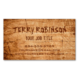 Western Country Rustic Scratched Wood Grain Magnetic Business Card