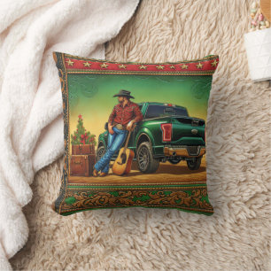 Western Country Singer Guitar and Truck Christmas Cushion