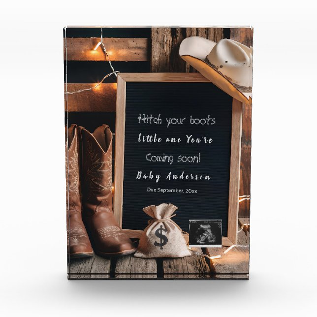 Western country style pregnancy announcement  photo block (Front)