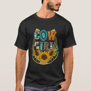 Western Country Sunflowers Cowhide Serape Horsesho T-Shirt