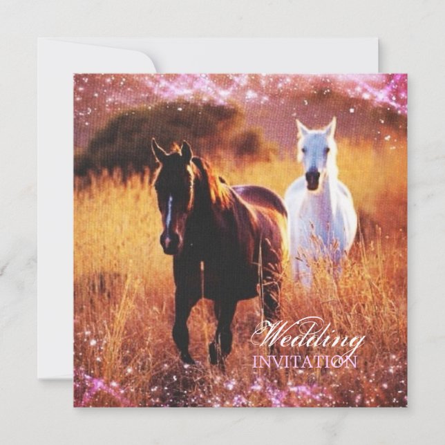 western country sunset horse themed wedding invitation (Front)