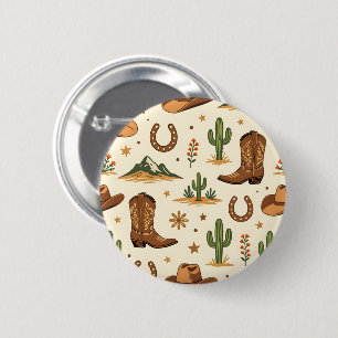 Western country theme with cactus 6 cm round badge