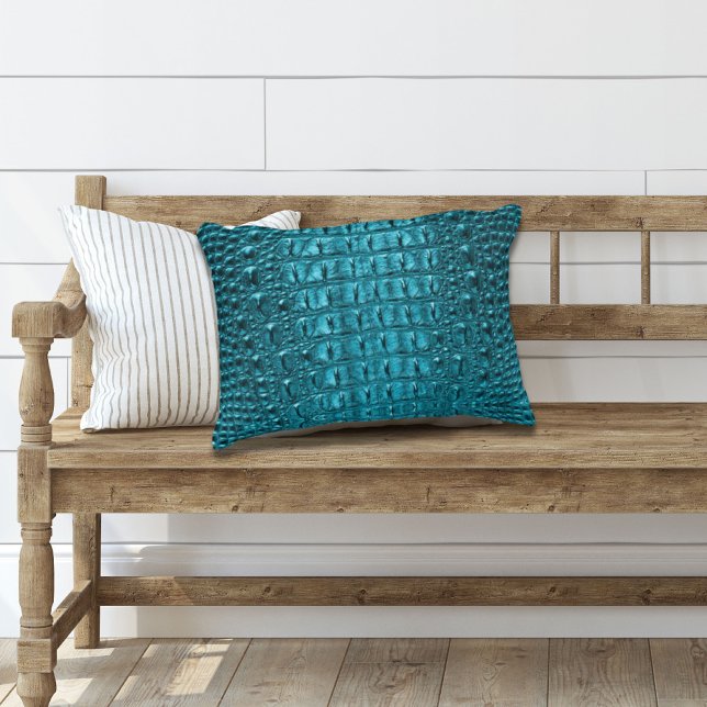 Western Country turquoise blue Alligator Leather Decorative Cushion (Creator Uploaded)