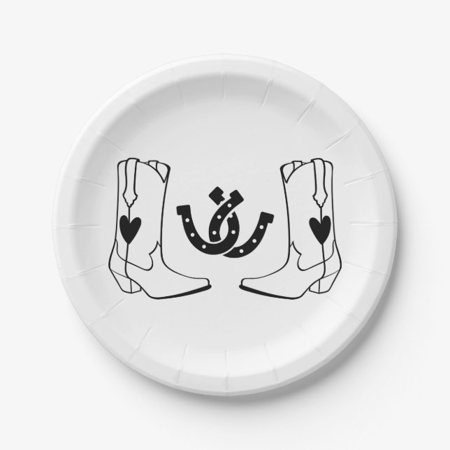 Western Country Wedding Rustic Cowboy Black Paper Plate (Front)