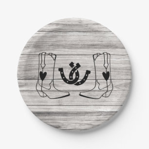 Western Country Wedding Rustic Cowboy Wood Paper Plate