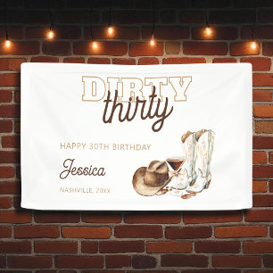 Western Country White Dirty Thirty 30th Birthday Banner