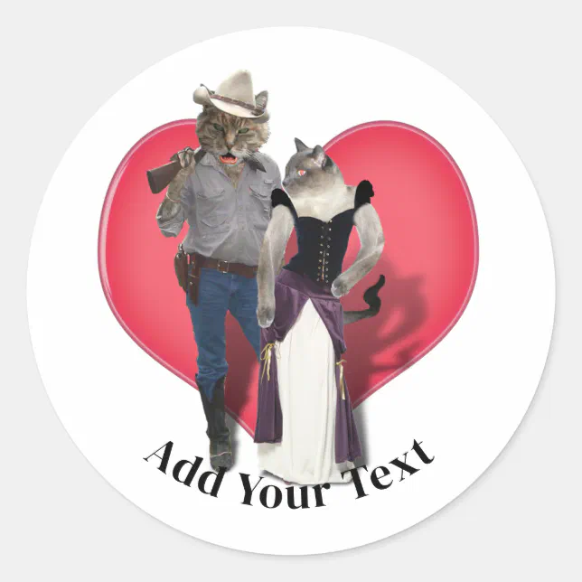 Western Couple Cowboy Cat Classic Round Sticker | Zazzle