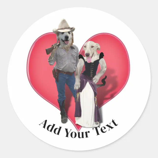 Western Couple Cowboy Dog Classic Round Sticker | Zazzle