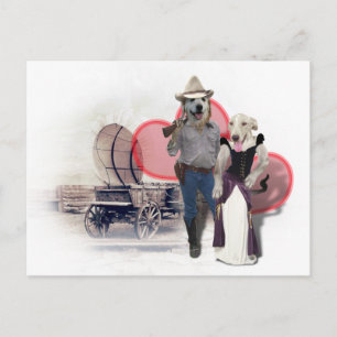 Western Couple Cowboy Dog Postcard