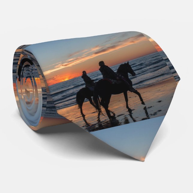 Western Couple Horseback Riding Beach Sunset Tie (Rolled)