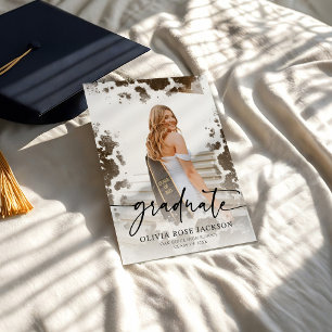 Western Cow Print Photo Graduation Party Invitation