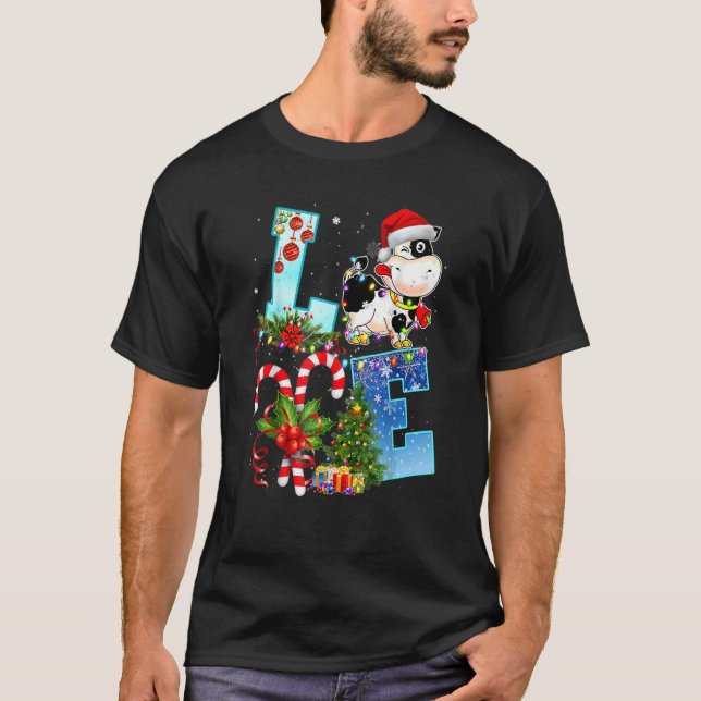 Western Cow Santa hat Love Christmas Farmer Farmin T-Shirt (Front)
